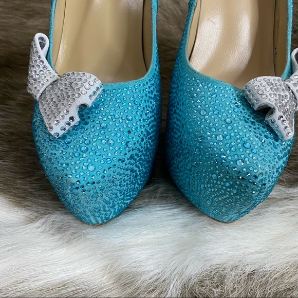 Herstar Limited Edition Tiffany Blue Crystal Embellished Platform Stilettos 10 - Picture 11 of 16